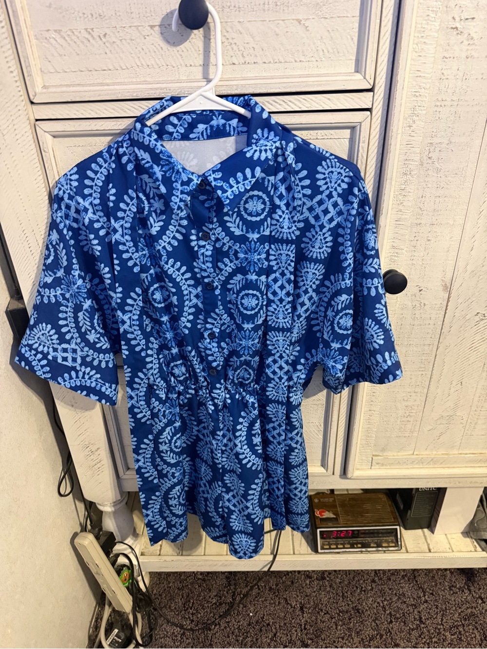 Blue Patterned Short-Sleeve Men's Shirt